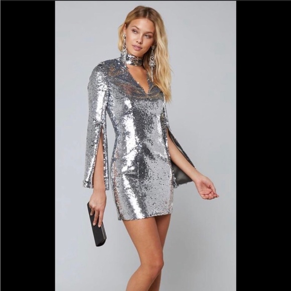 ๐ Bebe sequin long sleeve dress silver XL RARE new ๐ - Picture 10 of 12